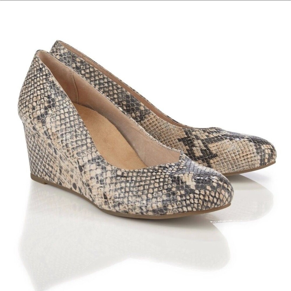 Vionic Womens Antonia Pumps Size 9 Gray Leather Python Wedge Heel Dress Shoes